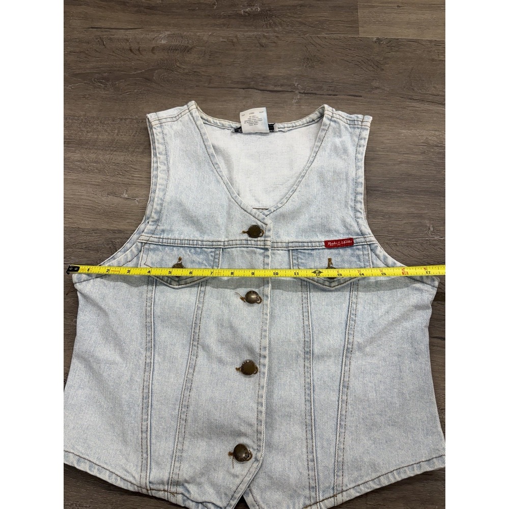 Vintage 90s Women's Denim Vest Western Biker Bartender Made in USA Distressed - Picture 7 of 8